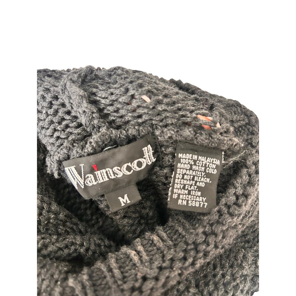 Wainscott Cotton Cable Knit Turtleneck Sweater Gray Chunky Size M